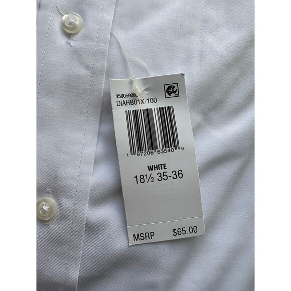 IZOD Mens All Over Stretch Dress Shirt White Size 18 1/2 35-36 TALL Wrinkle Free - Picture 5 of 6
